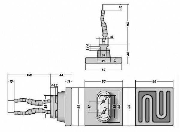 Чертеж ик нагревателя керамического плоского 60х60 мм