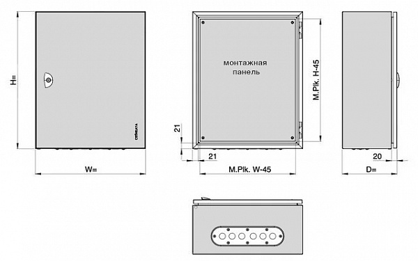 Корпус щита управления металлический класс защиты IP40 чертеж