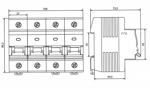 Автоматический выключатель ВА47-150 чертеж