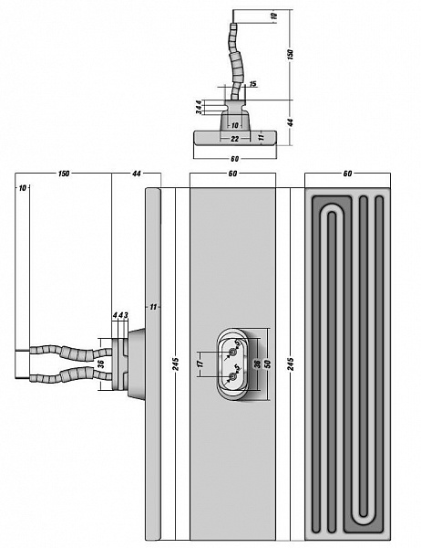 Чертеж ик нагревателя керамического плоского 245х60 мм