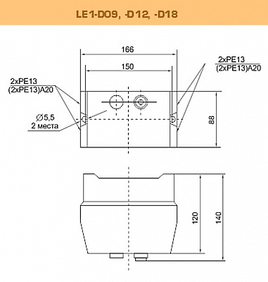 Магнитный пускатель АС в корпусе LE1 до 95 А чертеж