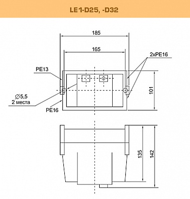 Магнітний пускач АС в корпусі LE1 до 95 А креслення