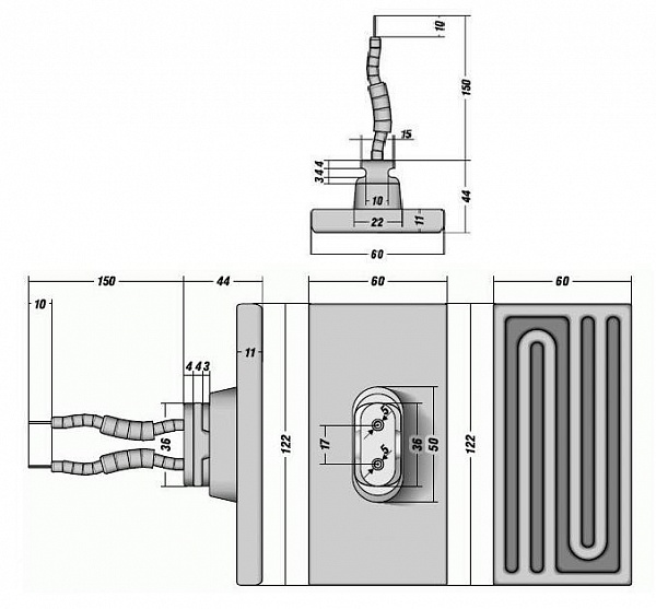 Креслення іч нагрівача керамічного плоского 122х60 мм
