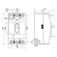 Автоматичний вимикач ВА-71 (10А - 63А, 3Р, 415В, 20кА - 35кА) креслення