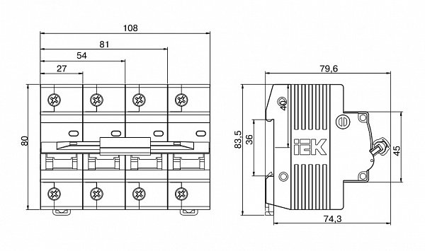 Автоматический выключатель ВА47-100 чертеж